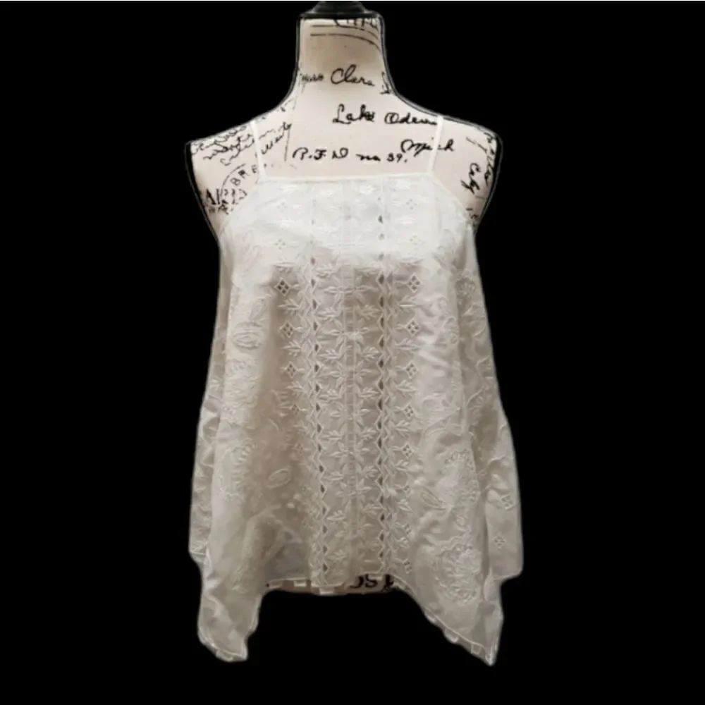 White embroidered flowy tank top